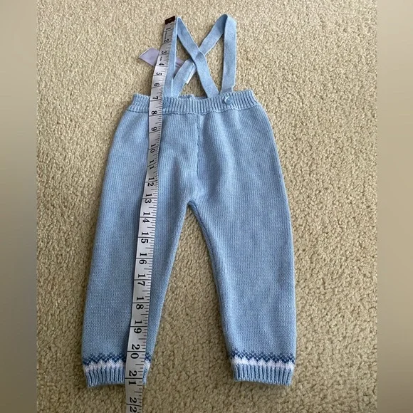 Baby blue boy knit suspender pants size 6-9 months